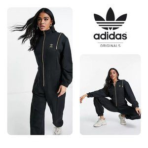 ADIDAS Women's JUMPSUIT BOILER SUIT Black SMALL Black GOLD. Runs large.